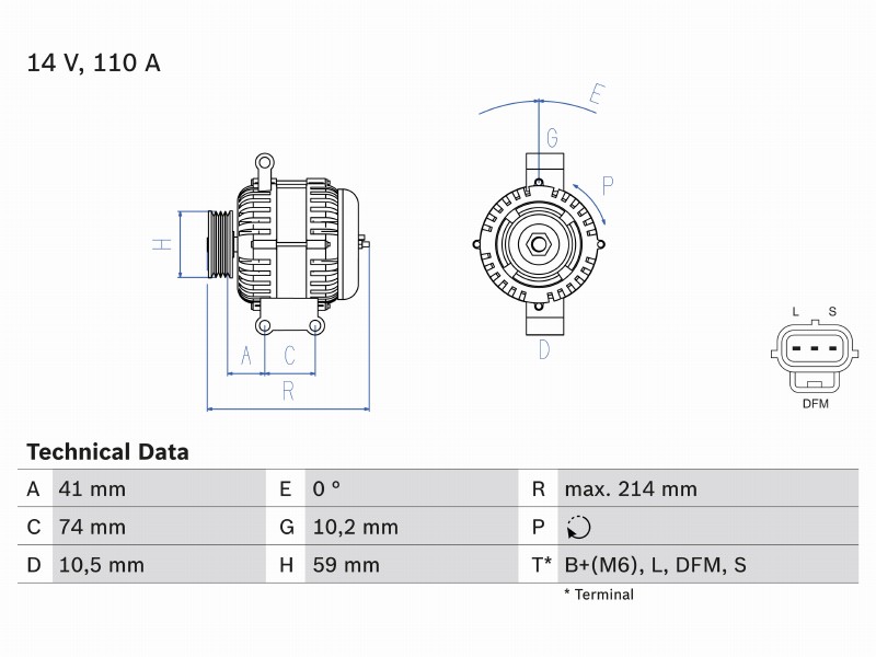 Alternatore 14V 110A Ford Transit 2.4 tdci 2000>