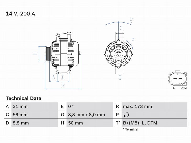 Alternatore 14V 200A Mercedes (puleggia ruota libera)