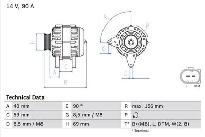 Alternatore 14V 90A Mercedes 108/VW transporte/lt