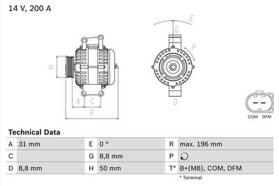Alternatore 14V 200A Mercedes 109/111 viano CDI