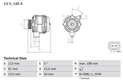Alternatore 12V 140A Opel Astra h/vectra c 1.9CDTI