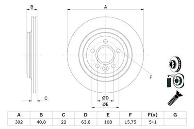 Disco freno post.302,00mm Volvo S60 II/S80 II 2008>