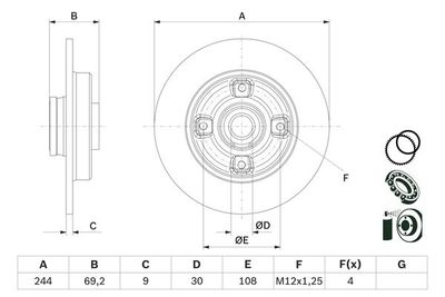 Disco freno post.244,0mm pieno Citroën C3/Opel crossland