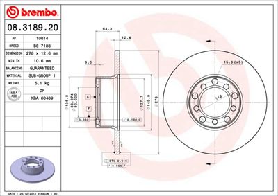 Dischi freno anteriore Mercedes-Benz /8 (W114) 01/68-