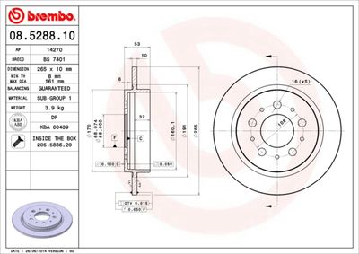 Disco freno posteriore, 265x10 mm, pieno, con viti