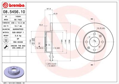Disco freno, 238x13,5 mm, pieno, con viti