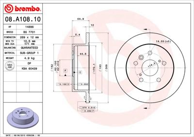 Dischi freno posteriore Toyota camry saloon (_V3_) 08/