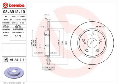 Dischi freno posteriore Toyota auris (_E15_) 10/06-09/
