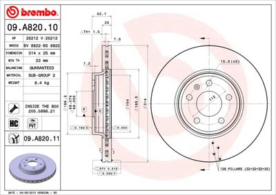 Dischi freno anteriore Audi (faw) A4L (B8, 828) 11/08