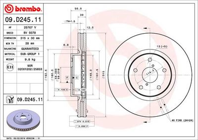 Dischi freno anteriore Subaru legacy VI (bn, bs) 01/1