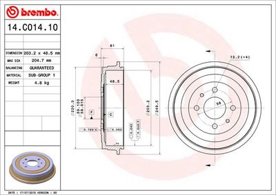 Brembo 14.C014.10 / tamburo freno essential line