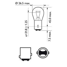 PHILIPS 12495CP Lampadina, Luce stop / Luce posteriore PR21/5W, Lampadina a sfera, 12V 21/5W