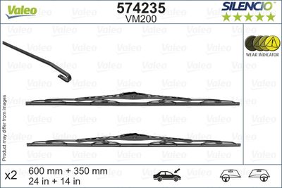 Tergicristalli VALEO 574235 600, 350 mm anteriore, Spazzola tergi a staffa, Spazzola tergicristallo con avviso visivo di usura