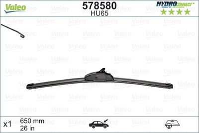 Tergicristalli VALEO HYDROCONNECT 578580 650 mm anteriore, Senza telaio, Fissaggio a gancio