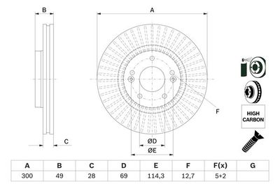 Disco freno, 300x28 mm, ventilato, con viti, rivestito, alto tenore di carbonio