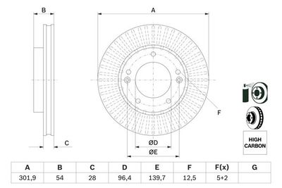 Disco freno, 301,9x28 mm, ventilato, rivestito, alto tenore di carbonio