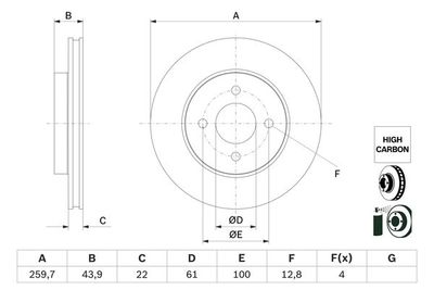 Disco freno, 259,7x22 mm, ventilato, rivestito, alto tenore di carbonio