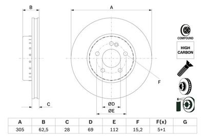 Disco freno ant.vent.305,0mm Mercedes classe c 2018>