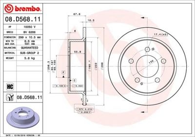 Disco freno, 299x10,5 mm, pieno, rivestito, alto tenore di carbonio