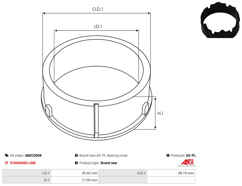 Alternator bearing with protective cap
