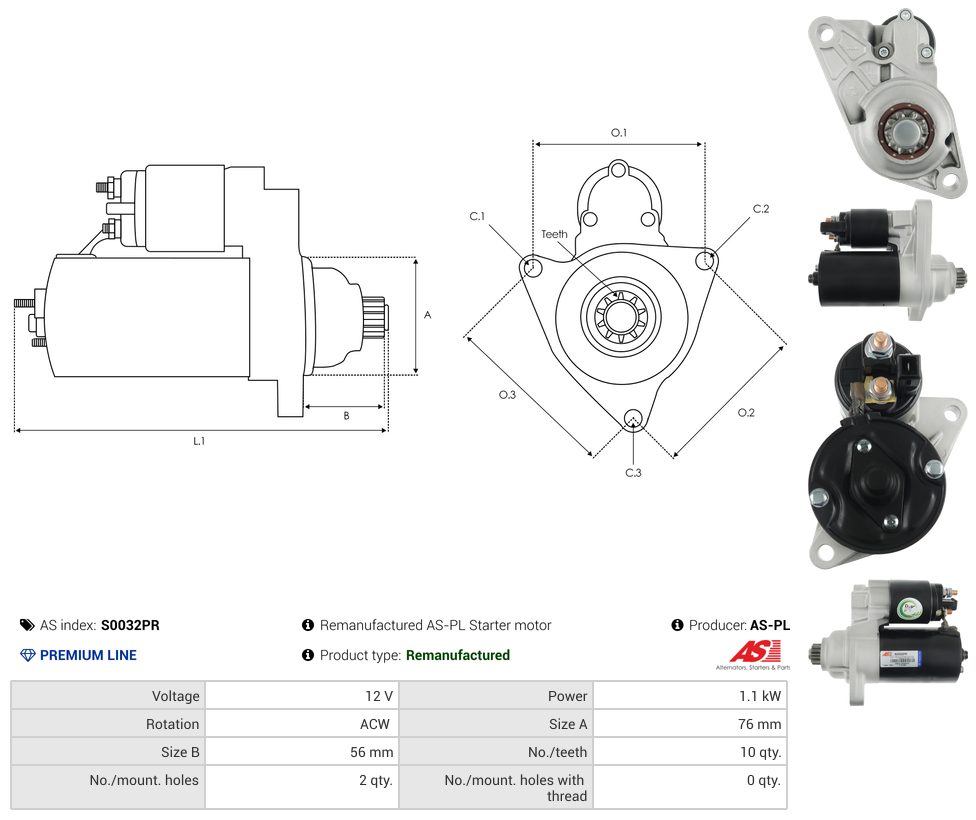 Remanufactured starter motor