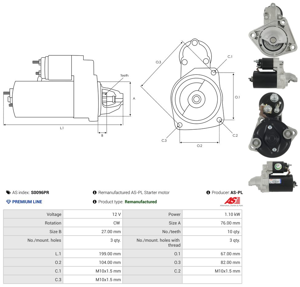 Remanufactured starter motor
