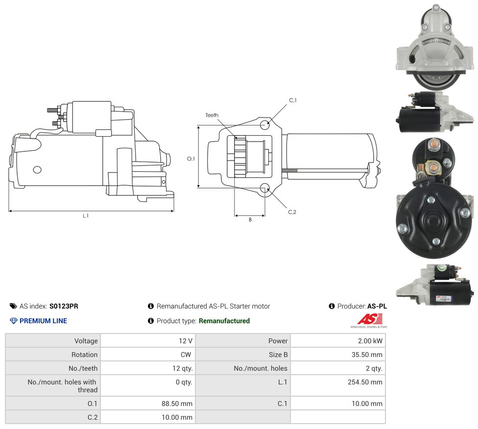 Remanufactured starter motor