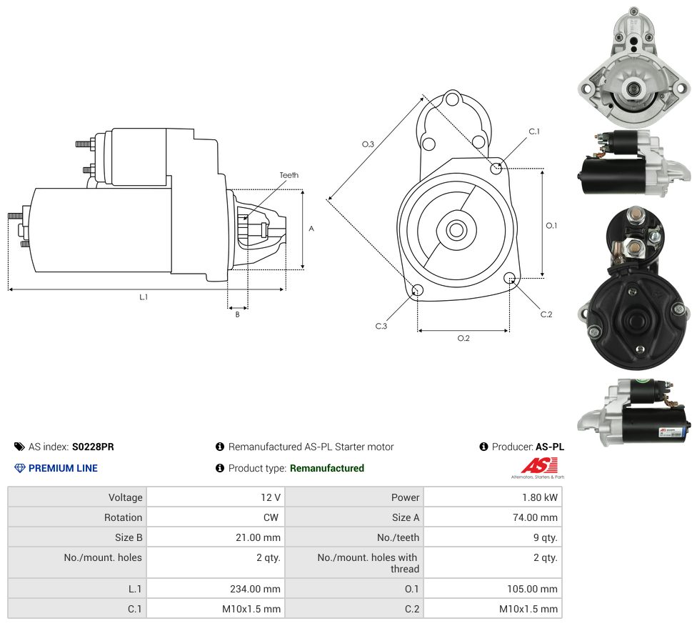 Remanufactured starter motor