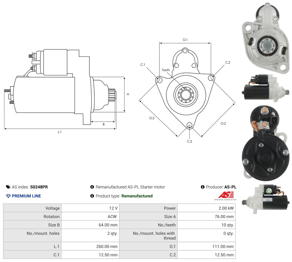 Remanufactured starter motor
