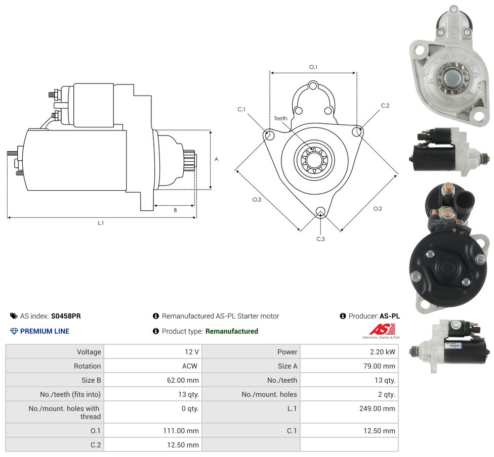 Remanufactured starter motor