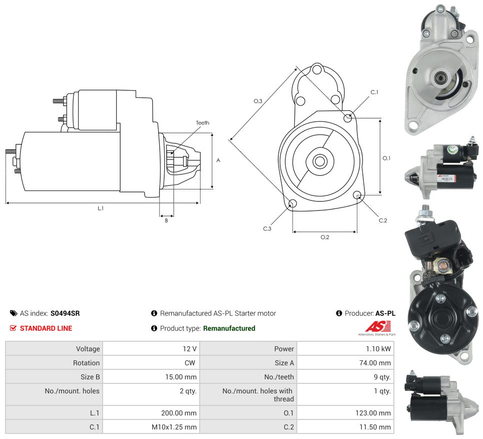 Remanufactured starter motor