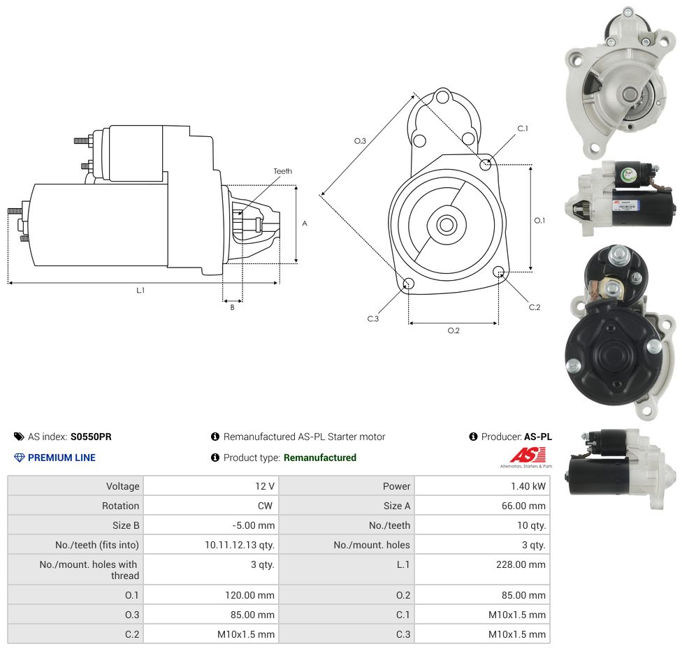 Remanufactured starter motor