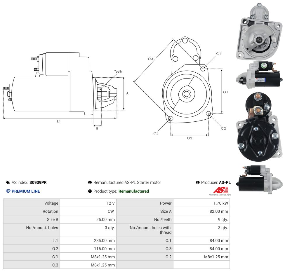 Remanufactured starter motor