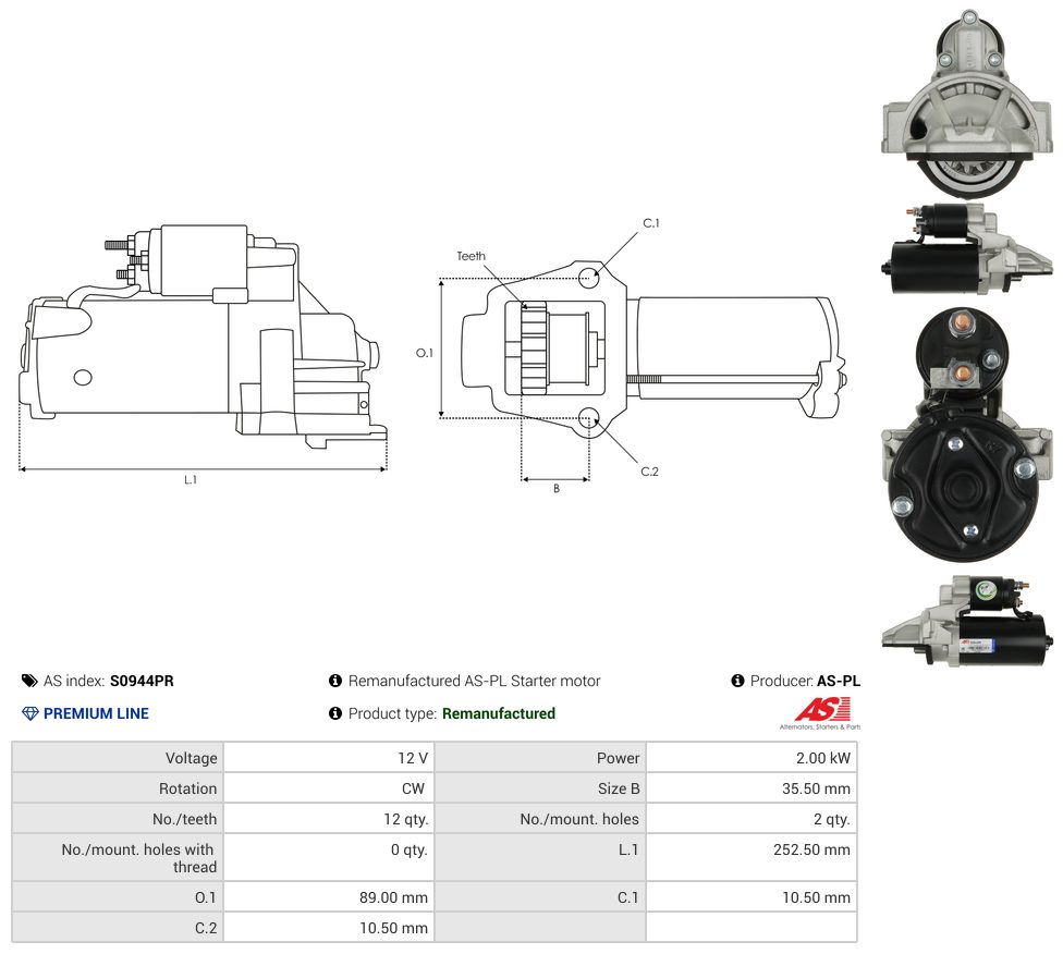 Remanufactured starter motor