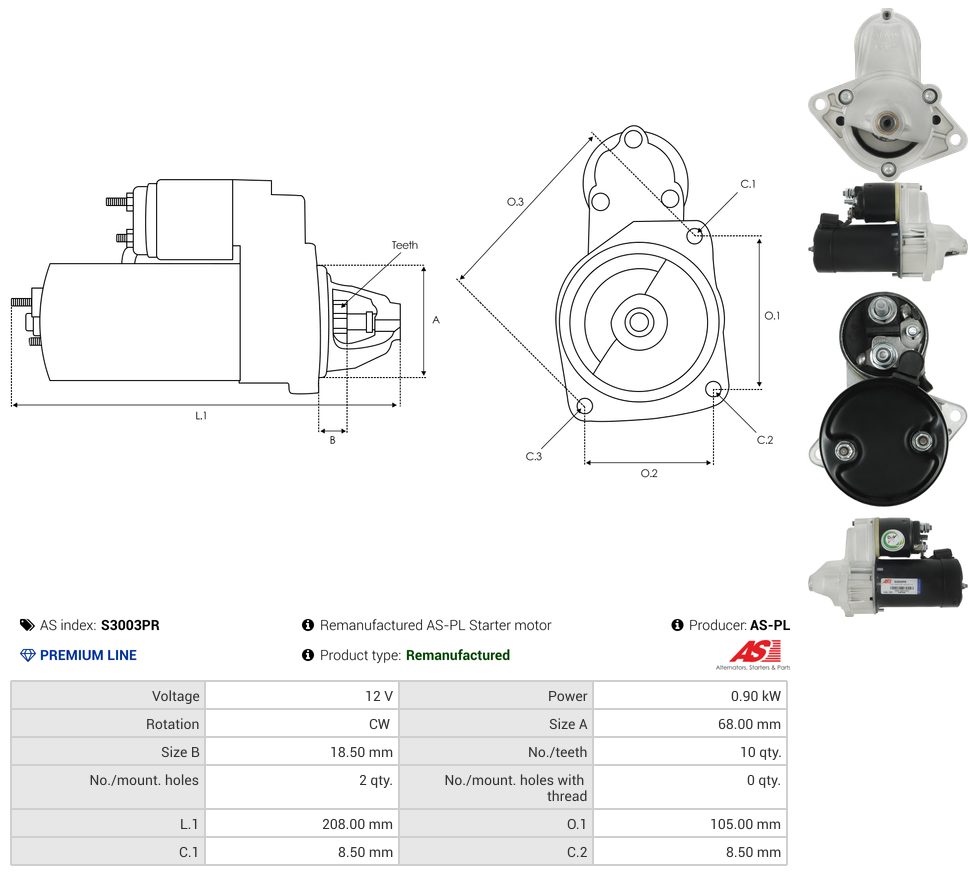 Remanufactured starter motor