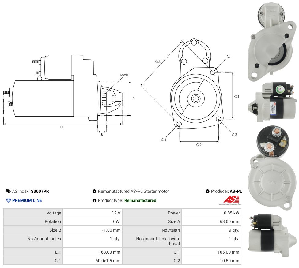 Remanufactured starter motor