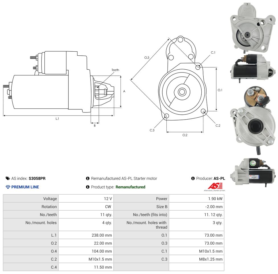 Remanufactured starter motor