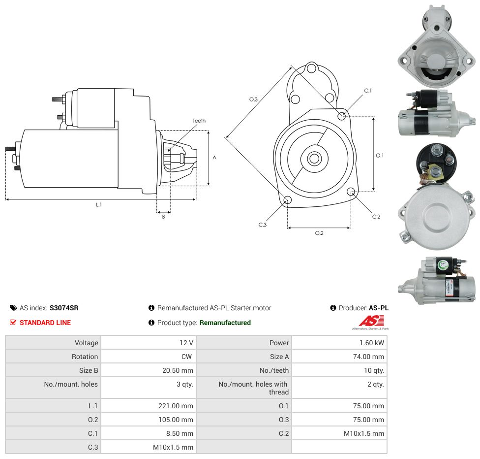 Remanufactured starter motor