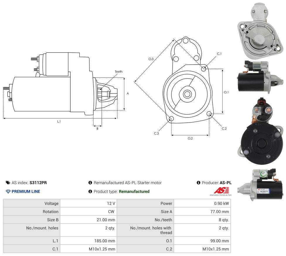 Remanufactured starter motor