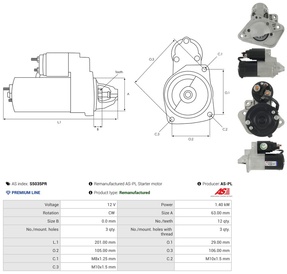 Remanufactured starter motor