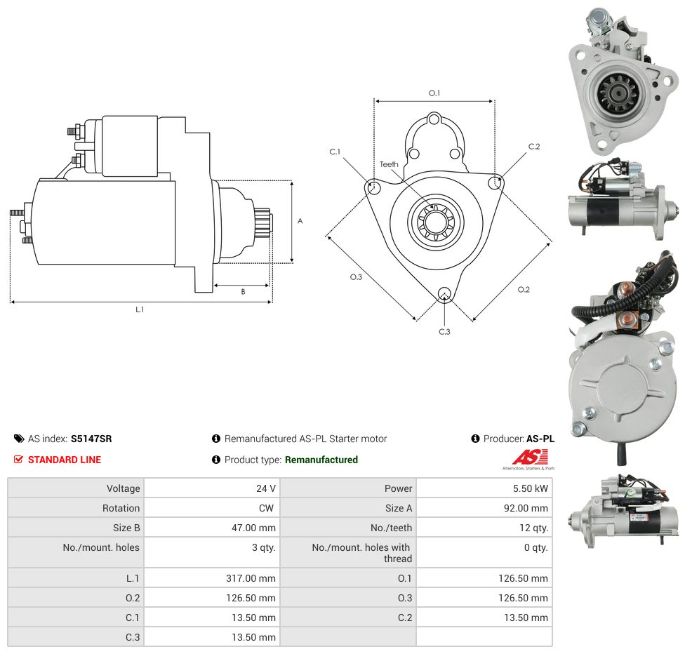 Remanufactured starter motor