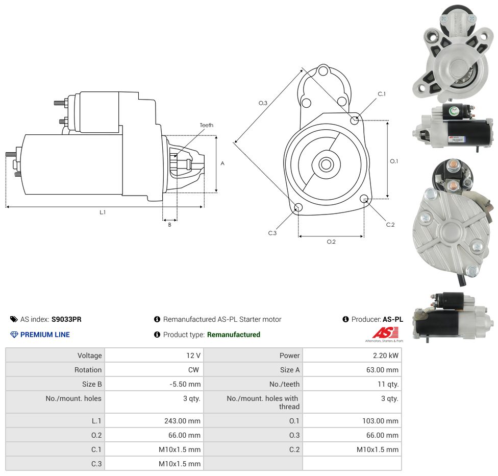 Remanufactured starter motor