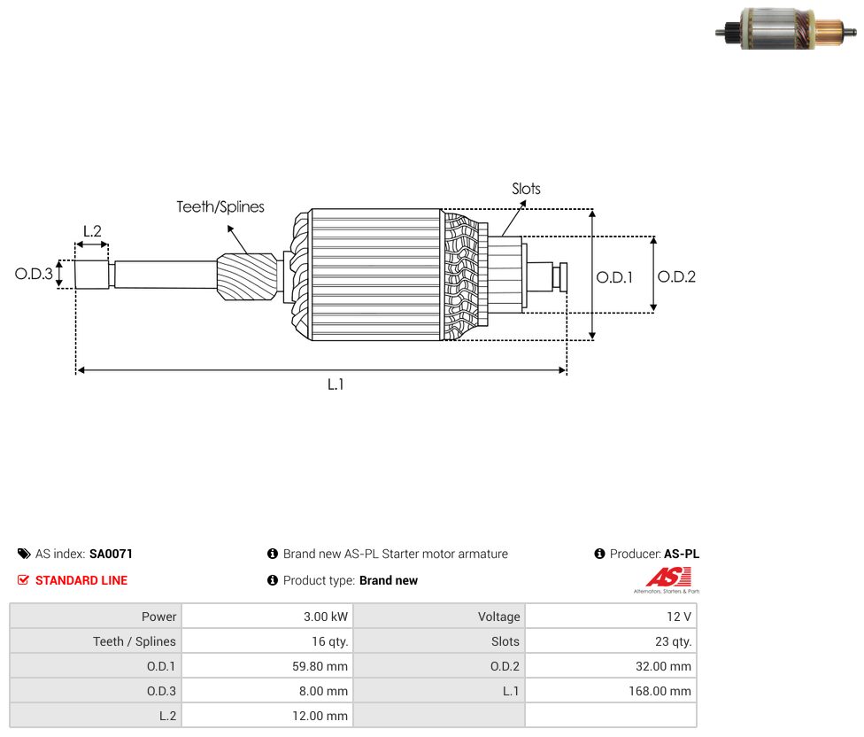 Starter motor armature