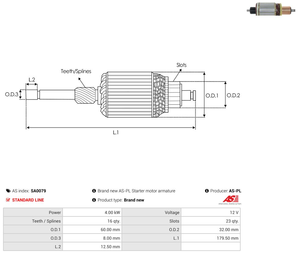 Starter motor armature