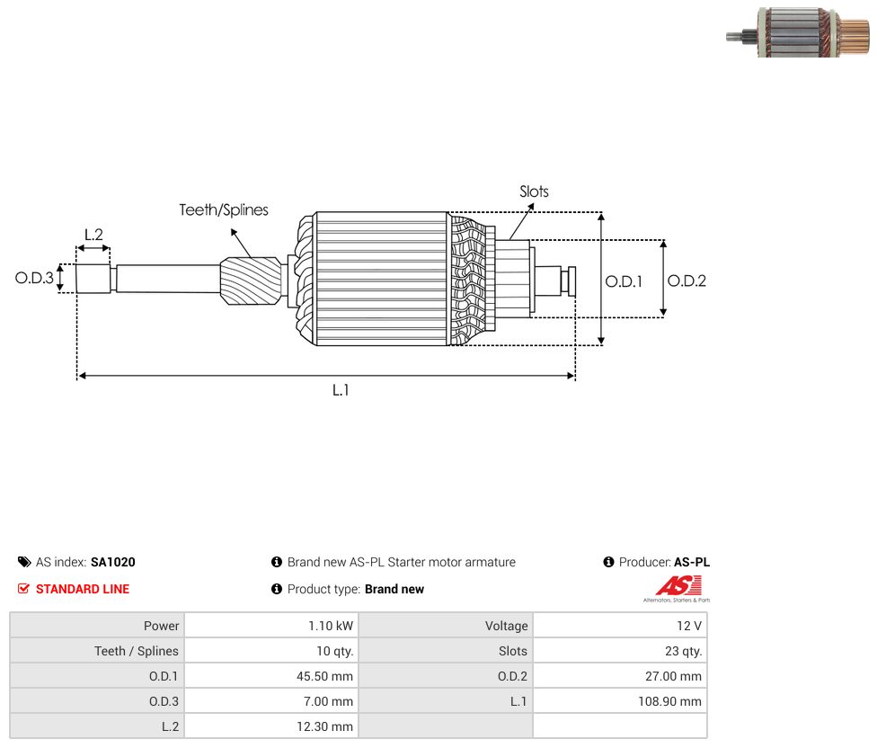 Rotor for starter motors