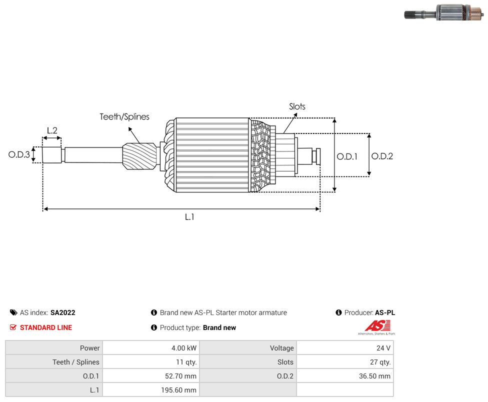 Starter motor armature