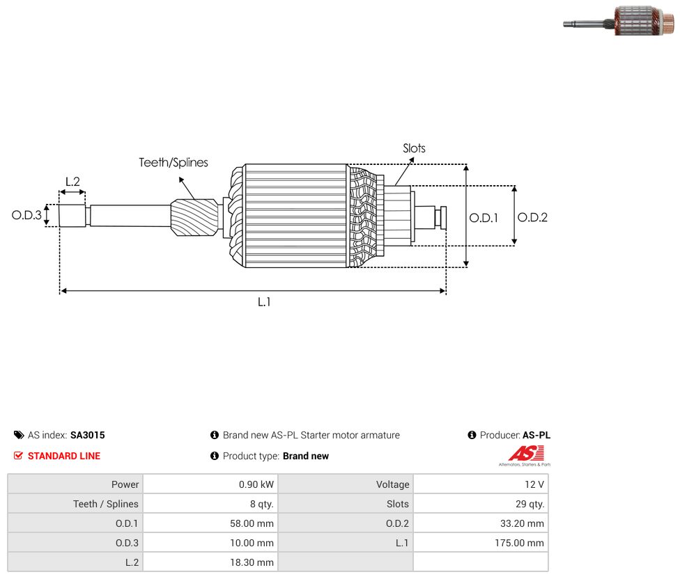 Starter motor armature
