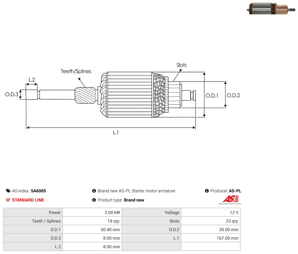 Starter motor armature