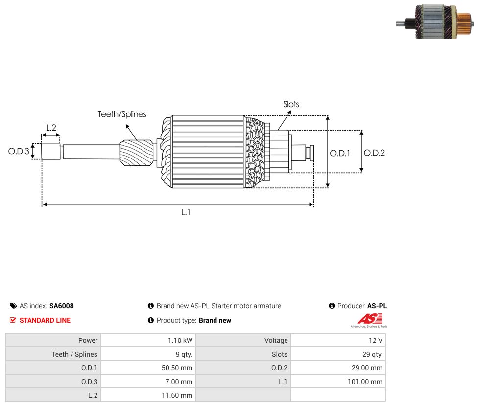 Starter motor armature