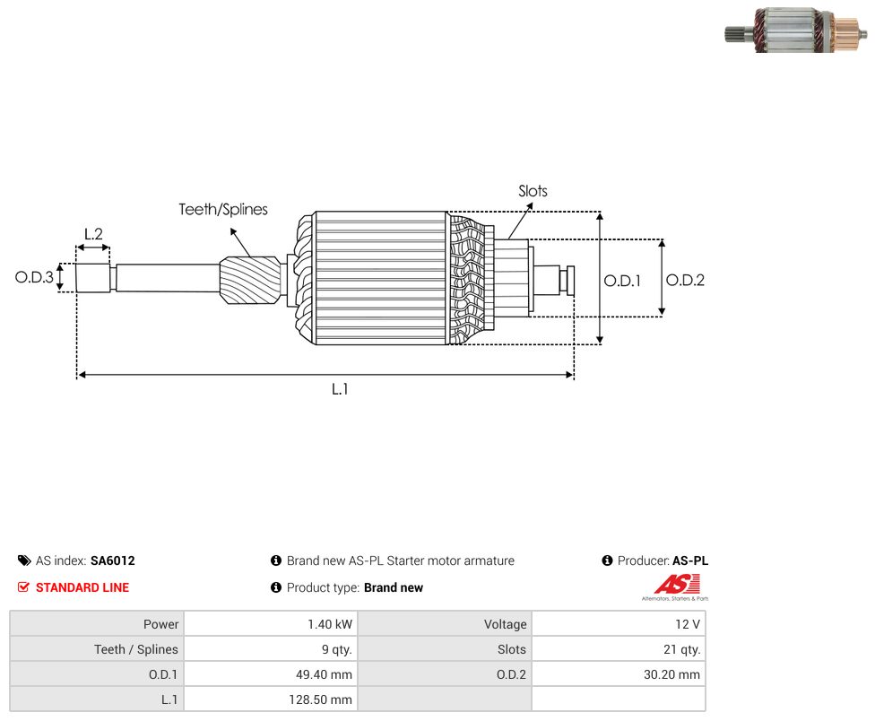 Starter motor armature